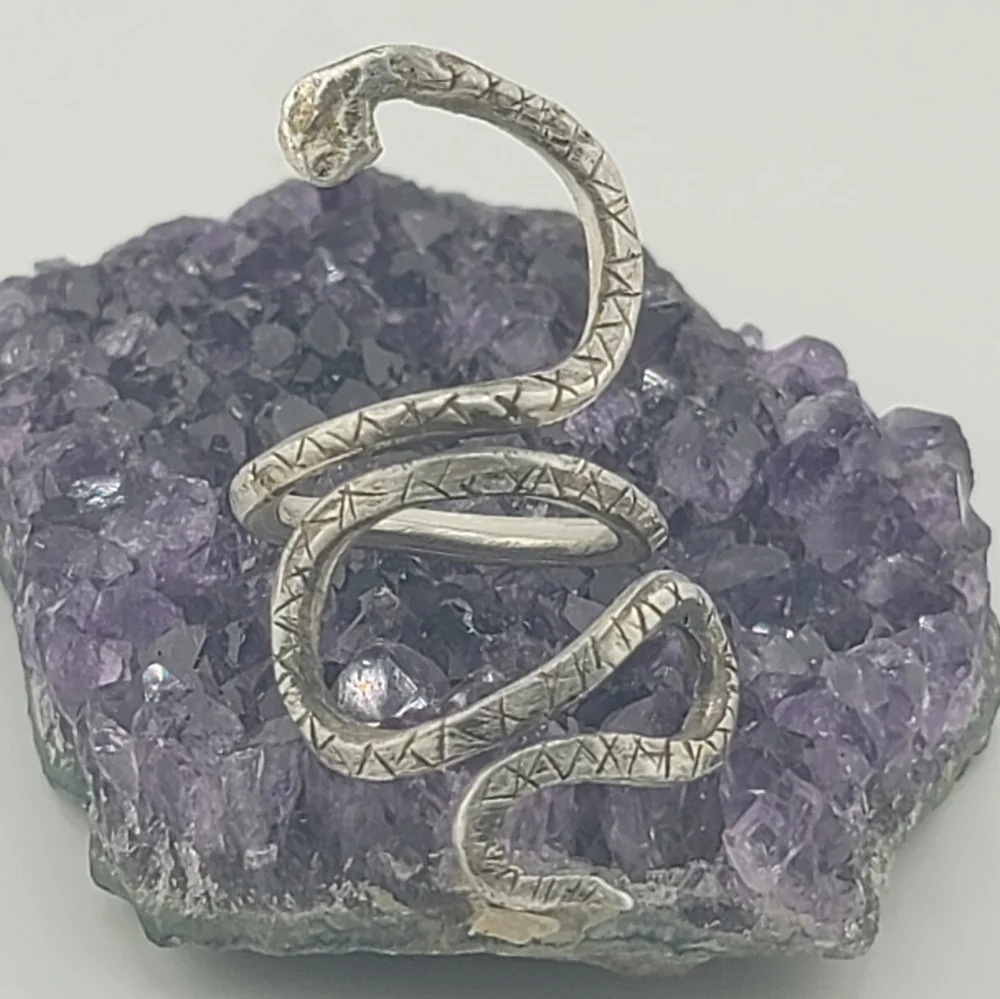 SNAKE ADJUSTABLE RING HANDMADE IN STERLING SILVER METAL SIZE 7 AND UP - Picture 5 of 6